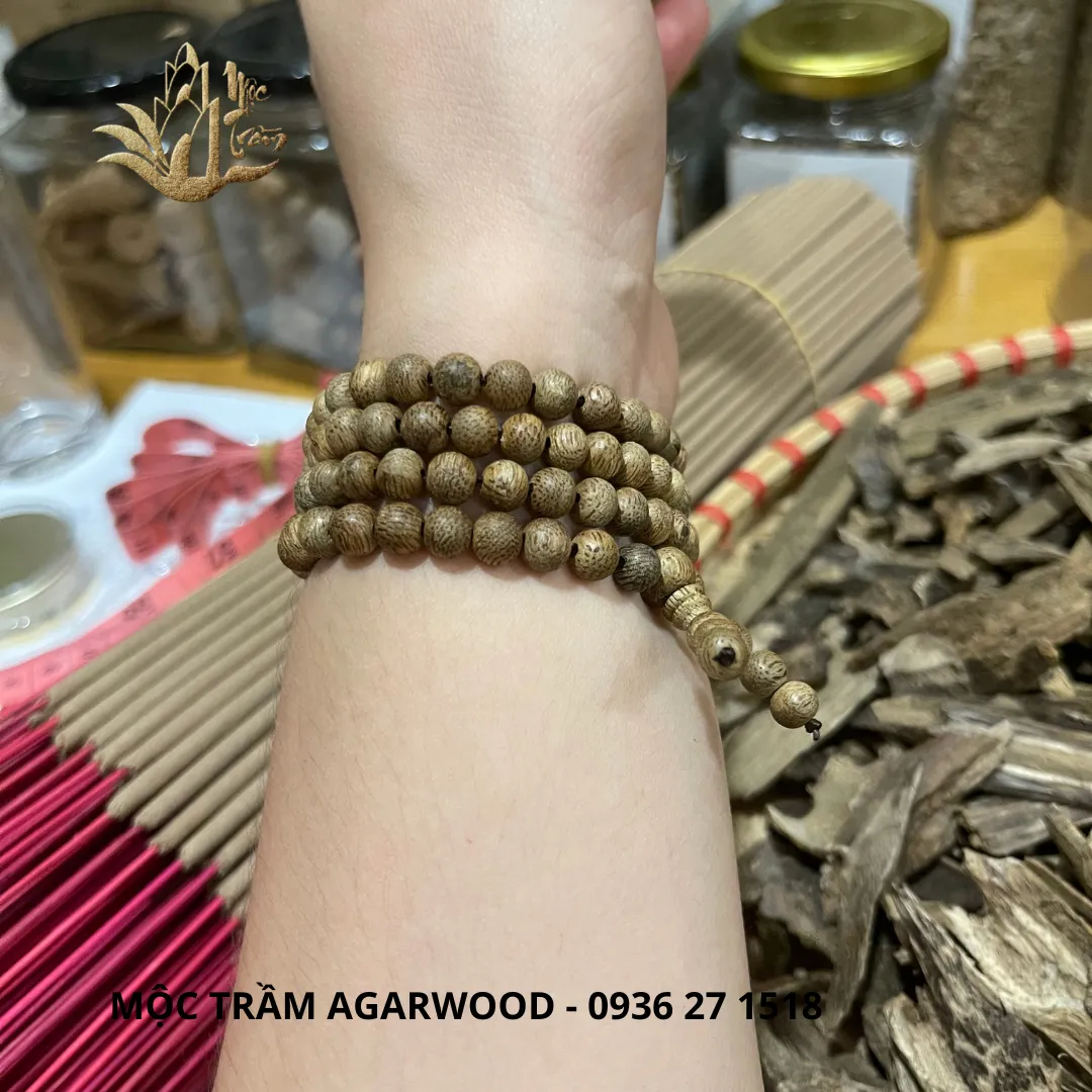 108 Bead Agarwood Mala Bracelet – Natural Kien Toc Oud from Khanh Hoa (6mm)